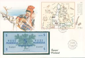 Finnország 1963. 5M dekoratív bankjegyes, bélyeges borítékon T:I