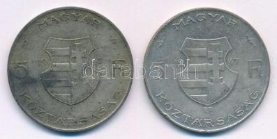 1947. 5Ft Ag "Kossuth" (2x) T:3 patina, ph. Adamo F8.1