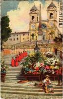 1920 Roma, Rome; Trinitá dei Monti / church, vendor (EK)