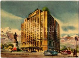 Santiago de Chile, Hotel Carrera, automobiles. advertising card (EK)