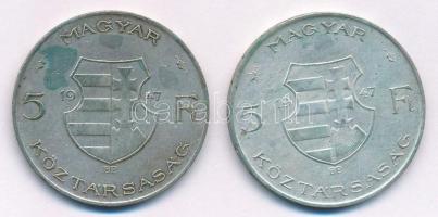 1947. 5Ft Ag "Kossuth" (2x) T:2- kis patina, kis ph. Adamo F8.1