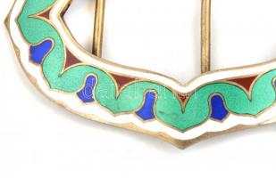 Aranyozott ezüst (Ag)  övcsat zománc díszítéssel. Jelzett. 8,5 cm, 46,3 g