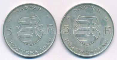 1947. 5Ft Ag "Kossuth" (2x) T:3 kis patina, kis ph. Adamo F8.1