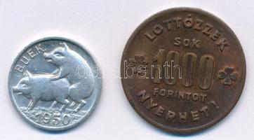 1950. B.U.É.K. 1950 / B.U.É.K. Kabala Al zseton (21mm) + ~1960-1970. Lottózzék sok 1000 forintot nyerhet! / Lottó egész évben szerencse Br zseton (28mm) T:2