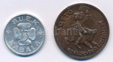 1950. "B.U.É.K. 1950 / B.U.É.K. Kabala" Al zseton (21mm) + ~1960-1970. "Lottózzék sok...