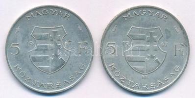 1947. 5Ft Ag "Kossuth" (2x) T:2- kis patina, kis ph. Adamo F8.1