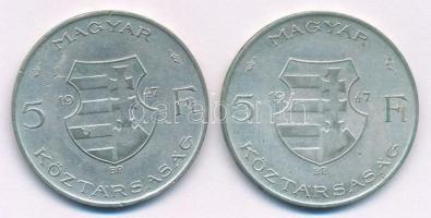 1947. 5Ft Ag "Kossuth" (2x) T:2-,3 kis patina, kis ph. Adamo F8.1