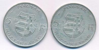 1947. 5Ft Ag "Kossuth" (2x) T:2-,3 patina, kis ph. Adamo F8.1