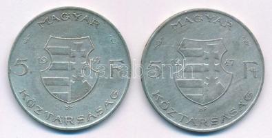 1947. 5Ft Ag "Kossuth" (2x) T:3 patina, kis ph. Adamo F8.1