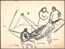 Molnár Róza (1900-1977): Alakok. Filctoll, papír, enyhén foltos, jelzett, 24×31,5 cm