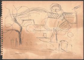 Molnár Róza (1900-1977): Dunakanyar. Pasztell, papír, jelzett. Kétoldalas mű, hátoldalán: Kert, filc...