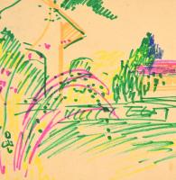 Molnár Róza (1900-1977): Kert Zsennyén. Filctoll, papír, foltos, bal alsó saránál sérült, jelzett (M...