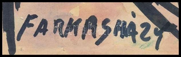 Farkasházy jelzéssel: Fák az utcán, akvarell-tus, kartonra ragasztva, 21×29,5 cm