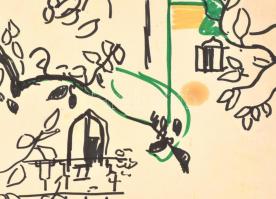 Molnár Róza (1900-1977): Ágas-bogas. Filctoll, papír, foltos, jelzett. 30,5×43 cm