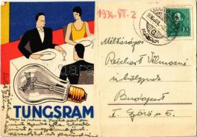 1936 Tungsram izzó reklámlapja / Hungarian light bulb advertisement postcard s: Csemiczky Tihamér (r)