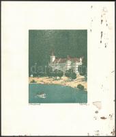 Török Endre (1926-1980): Lillafüred, színes fametszet, papír, jelzett, lap szélén foltos, metszet ép, 18x14,5 cm