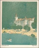 Török Endre (1926-1980): Lillafüred, színes fametszet, papír, jelzett, lap szélén foltos, metszet ép...