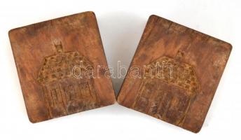 XIX. sz. 3 db címeres (sérült) és házas fa nyomóforma 13x14 cm 7x8 m