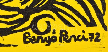 Benyó Ildikó - Penci (1946-2011): Furulyázó. Fametszet, papír, kis szakadással, fametszet ép, jelzet...