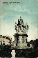 1912 Pozsony, Pressburg, Bratislava; Mária Terézia koronázási emlékszobor, Hotel Royal szálloda / Maria Theresia-Monument / statue, hotel (fa)