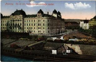 1915 Pozsony, Pressburg, Bratislava; Cs. és kir. hadtestparancsnoksági épület, rakpart / K.u.K. military army headquarters, quay (r)