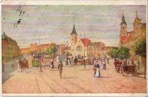 1918 Pozsony, Pressburg, Bratislava; Vásártér, villamos / Marktplatz / marketplace, tram. B.K.W.I. 386/14. s: Marx Béla (EK)