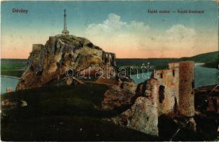 Dévény, Theben a. d. Donau, Devín (Pozsony, Bratislava); Árpád szobor, emlékmű, vár / Árpád-Denkmal / Millennium monument, castle ruins (EB)