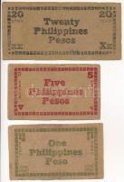 Fülöp-szigetek 1944. 1P + 5P + 20P szükségpénzek, melyek az emigráns kormány nevében készültek T:III- Philippines 1944. 1 Peso + 5 Pesos + 20 Pesos necessity notes that were printed in name of the government in exile C:VG