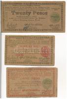 Fülöp-szigetek 1944. 1P + 5P + 20P szükségpénzek, melyek az emigráns kormány nevében készültek T:III...