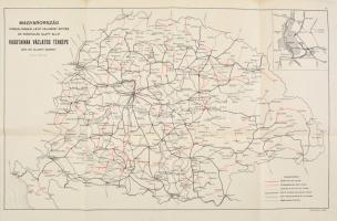 Magyarország forgalomban levő valamint építés és tárgyalás alatt álló vasutainak vázlatos térképe 1905. évi állapot szerint, kiadja: Klösz Gy. és Fia, szakadással, 40×60 cm