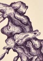 Olvashatatlan jelzéssel: Girbe-gurba fatörzs, tus, papír, vékony kartonra kasírozva, 24x33 cm