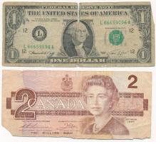 Vegyes: Amerikai Egyesült Államok 1974. 1$ + Kanada 1986. 2$ T:IV Mixed: USA 1974. 1 Dollar + Canada 1986. 2 Dollars C:G Krause#455,94