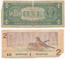 Vegyes: Amerikai Egyesült Államok 1974. 1$ + Kanada 1986. 2$ T:IV
Mixed: USA 1974. 1 Dollar + Canad...