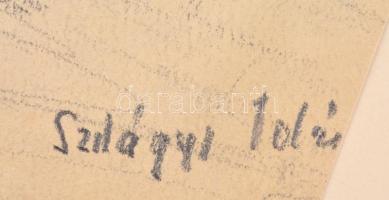 Szilágyi Jolán, Szamuely Tiborné (1895-1971): Udvar. Ceruza, papír, vékony kartonra kasírozva, szaka...