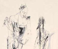 Ki (?) 84 jelzéssel: Tanulmányok. Tus, papír, 40×49,5 cm