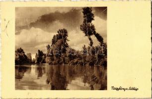 1942 Nagybánya, Baia Mare; látkép, tó. Frankovits kiadása / general view, lake