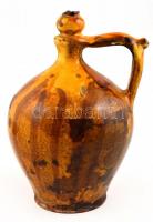 XIX. sz. vége: Korsó. Mázas cserép. Kézzel festett, sérült. 37 cm