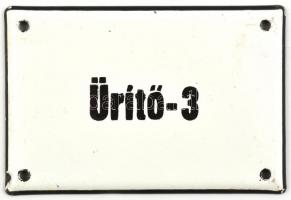 Ürítő-3 feliratú zománcozott lemeztábla, kis hibával, 8×11,5 cm