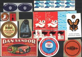 cca 1980 14 db öntapadós matrica (Szerencsi Csokoládégyár, Királyi Magyar Automobil Club, Bojtorjánschampoo, stb.)