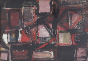 Hátoldalán Fehér jelzéssel: Fekete-vörös kompozíció, vegyes technika, papír, üvegezett fa keretben, 30x42,5 cm