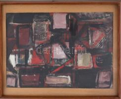 Hátoldalán Fehér jelzéssel: Fekete-vörös kompozíció, vegyes technika, papír, üvegezett fa keretben, ...