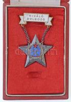 ~1950. Kiváló Műszaki Dolgozó zománcozott kitüntetés, Rákosi-címerrel, eredeti tokban (26mm) T:2 ~1950. Hungary Excellent Technical Worker enamelled decoration with 1949. coat of arms, in original case C:XF