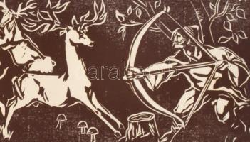 Göldner Tibor (1929-): Bartók Béla, Cantata-Profana. Linómetszet-papír, jelzett, lap szélén szakadás...