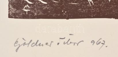 Göldner Tibor (1929-): Bartók Béla, Cantata-Profana. Linómetszet-papír, jelzett, lap szélén szakadás...