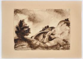 Ducsay Béla(1893-1967): Dombok. Akvarell, papír, jelzett, hagyatéki bélyegzővel, kartonra ragasztva,...