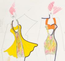 Parádi Katalin (1970-): Divatterv. Vegyes technika, papír, jelzett, 42×60 cm