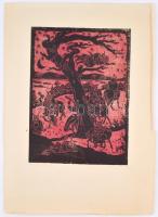 Török Endre (1926-1980): Mohácsi busók, színes fametszet, papír, jelzett, ajándékozási sorokkal (Faz...