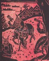 Török Endre (1926-1980): Mohácsi busók, színes fametszet, papír, jelzett, ajándékozási sorokkal (Faz...