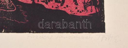 Török Endre (1926-1980): Mohácsi busók, színes fametszet, papír, jelzett, ajándékozási sorokkal (Faz...