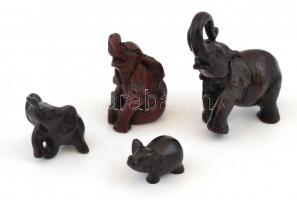 Elefánt figurák, 4 db, műgyanta, m: 2-7 cm